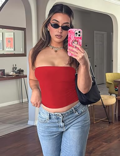 YEOREO Sophie Women Sexy Long Tube Tops Double Lined Basic Y2K Summer Cute Strapless Fitted Bandeau Going Out Crop Top2