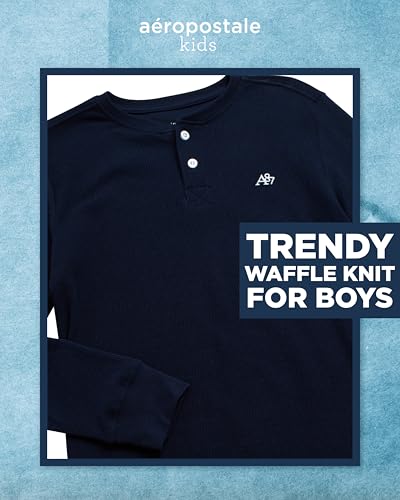 AEROPOSTALE Boys Long Sleeve Thermal Henley Shirt - Soft Fleece Waffle Knit Thermal Shirt - Cozy Boys Shirts for Layering2