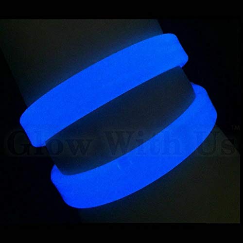 Glow Sticks Bulk Wholesale Wristbands, 25 9â€ Blue Triple-Wide Glow Bracelets, Bright Color, Glow 8-12 Hrs, 25 Connectors Included, Glow Party Favors Supplies, Sturdy Packaging, GlowWithUs Brand