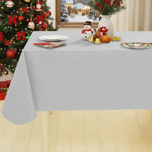 Image of Smiry Rectangle Table Cloth 60x102 Inch, Waterproof Wipeable Vinyl Tablecloths Protector, Oil Spill Proof Plastic Table Cover for Dining, Picnic, Camping, Outdoor, Light Grey