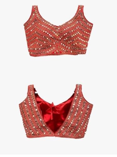 Women's Readymade Designer Fancy Blouse | Mirror Embroidery Work | Half Sleeves | Sequence V Neck2