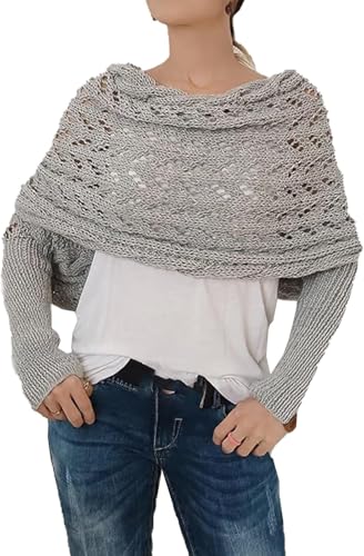 Multifunctional Scarf with Sleeves, Shrugs for Women, Scarf Sweater Wrap with Sleeves (Grey)