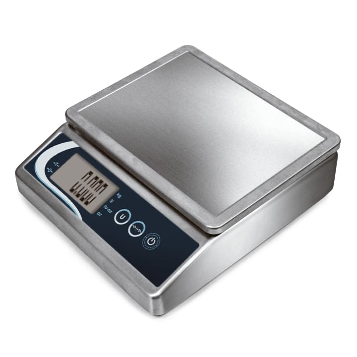 MBH – Balanza industrial INOX compacta capacidad 10 kg/resolución 1 g para hostelería. Báscula profesional de acero inoxidable, resistente al agua IP67, para panadería y pastelería.