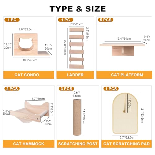 Estantes de pared para gatos con rascador y hamaca miniatura 4