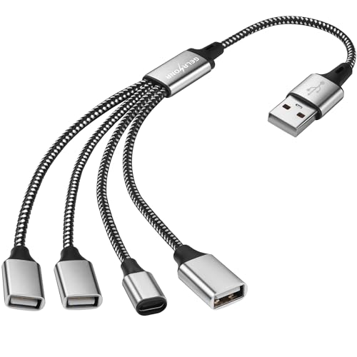 GELRHONR USB Splitter Y Cable, Male to 2 Female Extension Cord, 2 Port for Printer/Keyboard/Flash Drive/Laptop/LED (1 to 4)