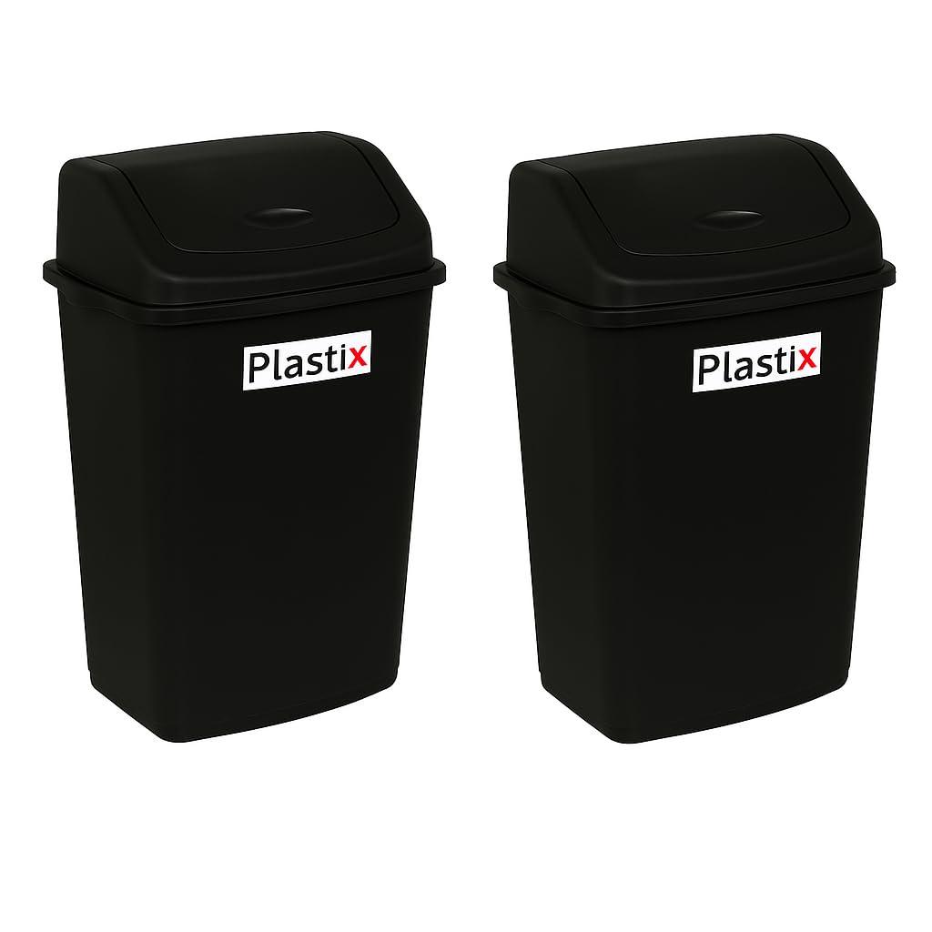 Plastix High Grade Plastic Black Swing (50L) Flip Top Waste Rubbish Kitchen Bin Dustbin (Pack of 2)