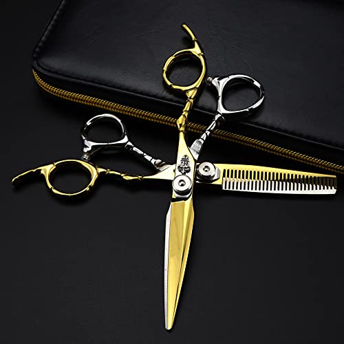 Tijeras para Cortar el Cabello, Tijeras Profesionales de 6 Pulgadas de Acero 440C con Corona Dorada, Tijeras para Cortar el Cabello, Tijeras para entresacar el Cabello, Tijeras para Peluquero, ti