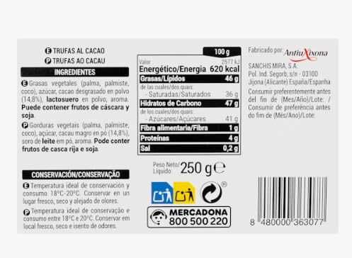 Truffes classiques au cacao Hacendado Boîte de 250 g – Lot de 6