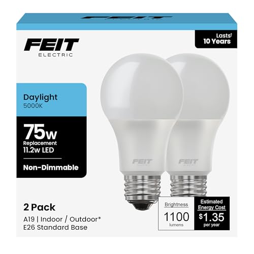 Feit Electric A19 LED Light Bulbs, 75W Equivalent, Non Dimmable,