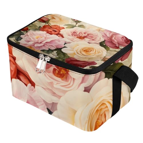 GzLeyigou Lunch Bags for Women Men 9 Cans,Roses Floral Hot & Cold Food Delivery Bag Insulated Grocery Bag Insulated Lunch Box Beautiful Flowers Cooler Bag for Office Work Picnic Beach