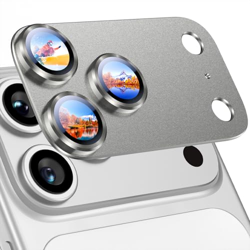 Image of Uyiton Compatible with iPhone 17 Pro Camera Lens Protector - [Not Easy to Break][Strong Adsorption][Case-Friendly] Metal Tempered Glass Rear Camera Screen Cover - Natural Titanium