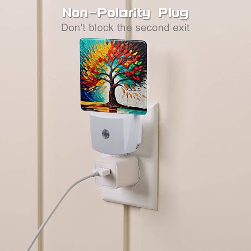 Image of Colorful Life Tree Night Light Plug into Wall, Abstract Modern Artwork Oil Painting Dusk to Dawn Night Light Plug in,0.5w Energy Saving Sleep Friendly NightLight for Kids Boys Girls Home Decor