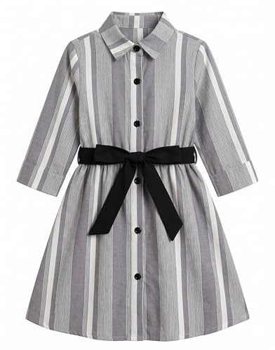 Image of A.T.U.N. (ALL THINGS UBER NICE) Girls 100% Cotton Shirt Dress with Belt | Button-Down Dress with Collar Neck | Soft Breathable Kids Outfit for Girls
