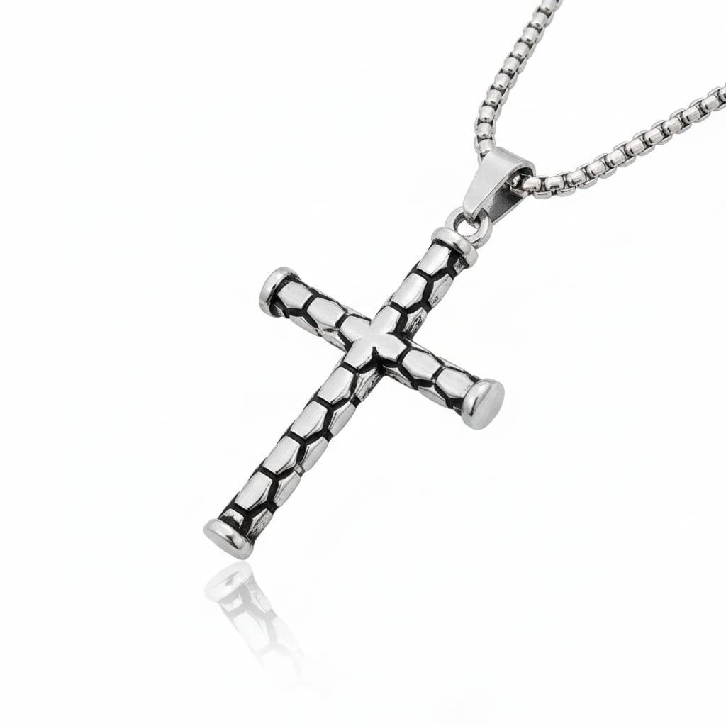 bittrend jewels Metalic Textured Cross Pendant Necklace – Classic Faith Symbol Chain Jewelry-picture-46