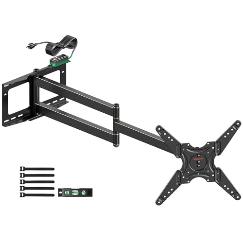 48'' Extension Extra Long Arm Heavy Duty TV Wall Mount with Power Outlet, Landscape to Portrait Full Motion TV Mount for 26''-65'' Screens, Load 99 lbs, Max VESA 400x400mm, 16'' Stud