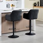Moderner Leder Barhocker 2er Set höhenverstellbar Barstuhl Gepolsterte Küchenhocker mit Armlehnen Metallgestell Esshocker Fußstütze Stilvolle Thekenhocker für Kücheninsel Esszimmer, Schwarz – Bild 5