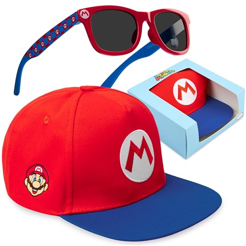 Get Trend Super Mario Gorra y Gafas de Sol Niño 4 14 Años Set, Gorra Infantil Verano con Protección UV y Gafas Sol Niño, Regalo Niños (Rojo Super Mario)