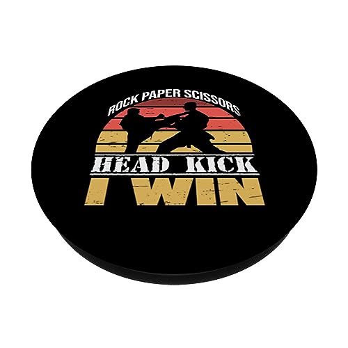 Rock Paper Scissors Head Kick I Win Martial Arts Taekwondo PopSockets Swappable PopGrip, Black - Image 2