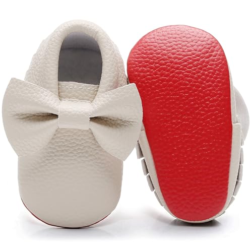 Image of Bebila Double Bow Fringe Baby Moccasins - Soft Sole Baby Shoes Girls Toddler Crib Flats