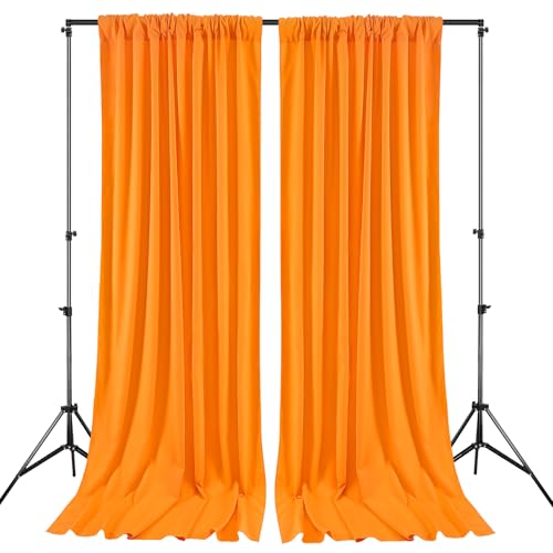 Image of Orange Backdrop Curtains 2 Panels 5ft x 10ft Polyester Photo Drapes for Backdrop Halloween Home Party Decorations
