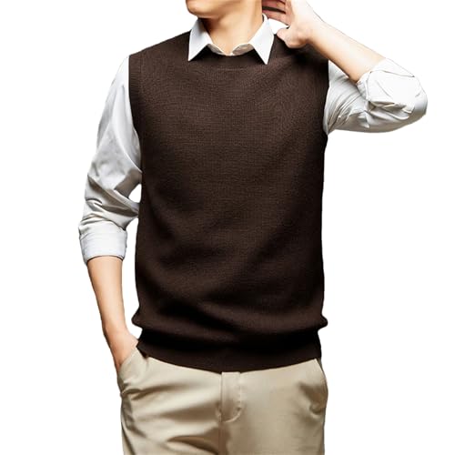 Jegsnoe Men's Sweater Vest Casual Crewneck Sleeveless Sweater Slim Warm Knit Vest Pullover