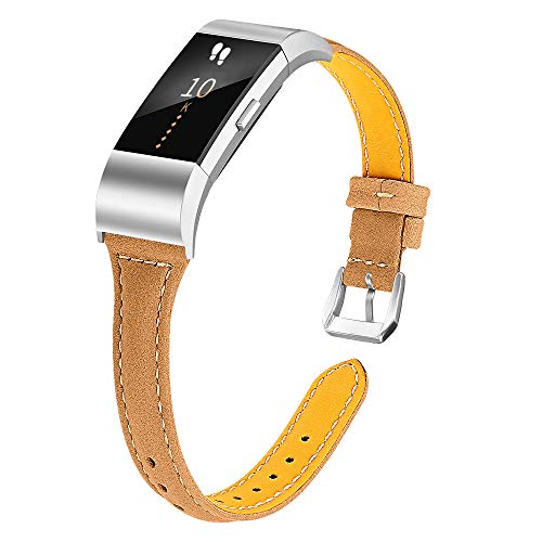 Joyozy Leather Band Compatible with Fitbit Charge 2 Replacement Bands,Slim Classic Genuine Leather