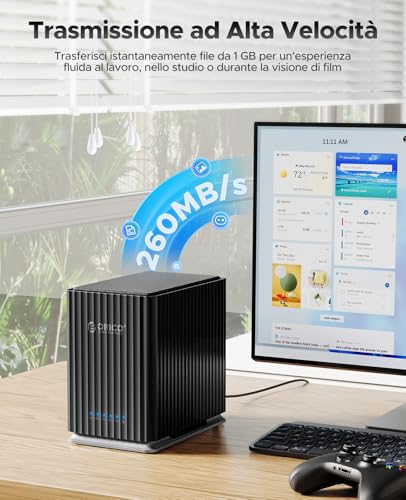 USB 3.1 Type-C Docking Station per Hard Disk, 5 Bay Custodia con Adattatore 12V/10A, Capacità Max. 110 To per Gestione Dati Personali- 9758C3 - Hub USB - Immagine 2