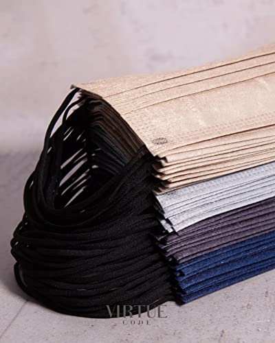 Image of VIRTUE CODE Support Face Masks - Soft 3 Ply Comfort Face Masks, Colorful Disposable Face Mask 50 Pack. Grey Beige Navy Blue Colored Masks. Adults Mens and Womens Disposable Face Masks