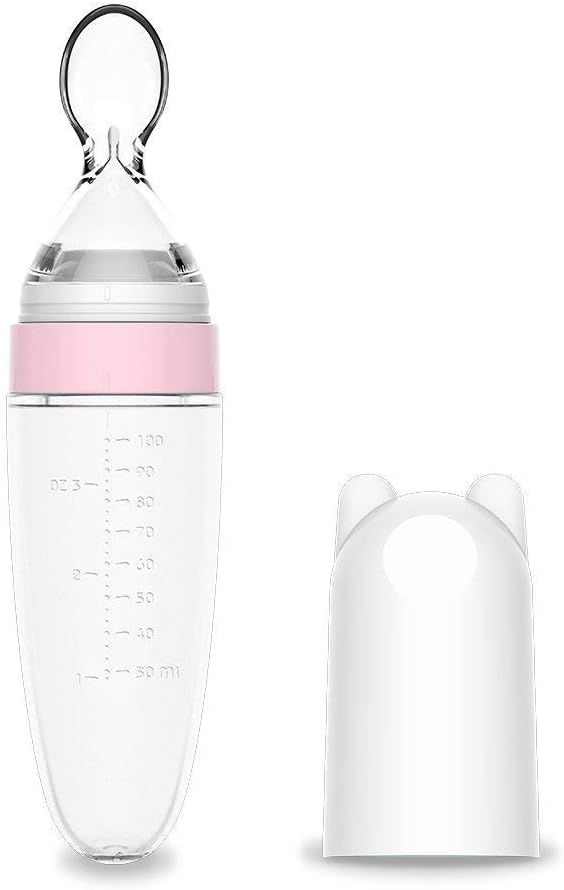Silicone Squeeze Feeding Spoon, Baby Food Dispensing Spoon with Dust Cover, BPA Free