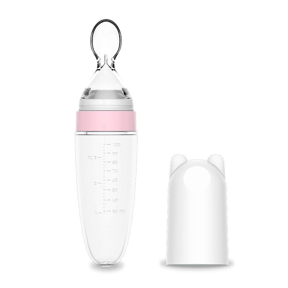 Silicone Squeeze Feeding Spoon, Baby Food Dispensing Spoon With Dust Cover, BPA Free