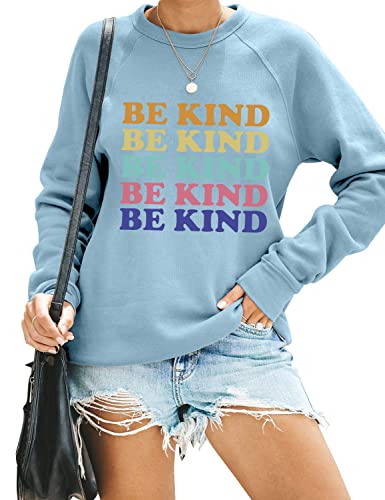 Takeyal Be Kind Sweatshirts Women Blessed Inspirational Shirts Colorful Letter Print Long Sleeve Pullover Tops (Blue, Xl) #TOP18