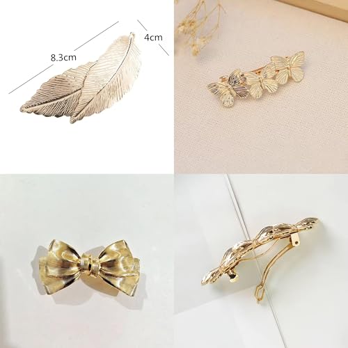 Image of Pack of 6 pcs Gold-Tone Hair Clips set , Decorative Butterfly and Leaf Design,Metal Hair Clip /Back pin for Wedding /Trending Hair Accessories for girls & Women,Golden Metal Hairclips for Girls Barrette Hair Clips Back Clip Hair Accessories for Women