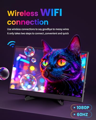 Image of Portable Monitor 15.6 inch, Wireless Portable Monitor Support AirPlay Miracast, 1080P IPS Ultra Slim Travel Monitor with USB-C HDMI /VESA /Sleeve, External Monitor for Laptop / PS4 /5 /Switch /Mac /Phone