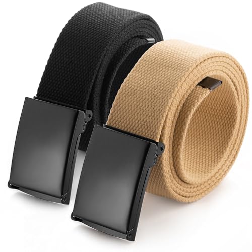 Image of Mile High Life Cut To Fit Canvas Web Belt Size Up to 52 inch with Flip-Top Solid Black Military Buckle