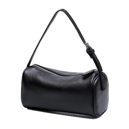 Image of Genuine Leather Barrel Purse Small Top Handle Bags for Women Cylinder Purses Hobo Bag with Adjustable Strap