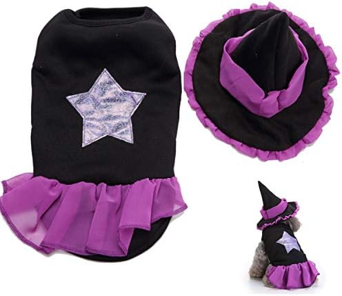 TOLOG Halloween Pet Puppy Clothes Cute Witch Cosplay Dog Outfit for Holiday Sets Costumes with Hat S