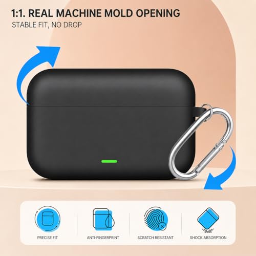 Image of Anvique Silicone Case Cover for Realme Buds T500 Pro, Shockproof Protective Earbuds Cover with Keychain Hook, Anti-Scratch Soft Silicone Skin, Full Body Protection Case (Black)
