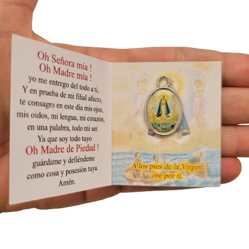 Our Lady of Charity Oval Medal 1" with Our Lady of Charity Religious Holy Card Prayer, Caridad Del Cobre Virgin Mary
