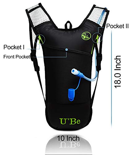 U`Be Hydration Pack Water Backpack - Running Hiking Cycling Mountain Biking Camelback for Kids Women and Men with Insulated Bottle Pocket and 2l Water Bladder