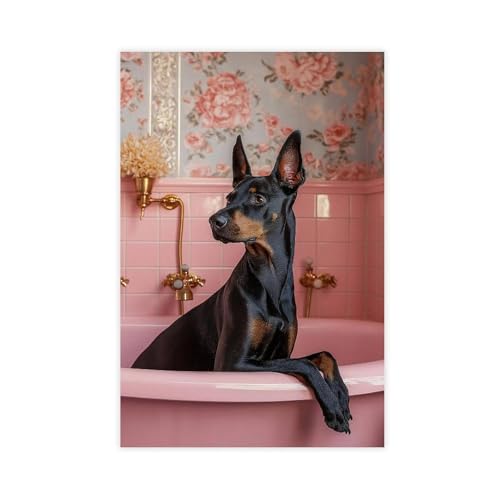 DSTRJ Dobermann in der Badewanne, Kunstposter auf Leinwand, Schlafzimmer, Dekoration, Landschaft, Büro, Raumdekoration, Geschenk, 30 x 45 cm
