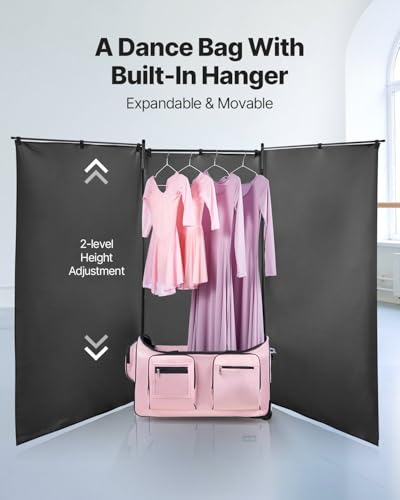 29 Inch Dance Bag with Garment Rack Rolling Duffle with Privacy Curtain Pink2