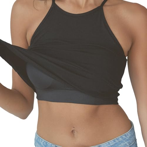 Klassy Network Solid High Neck Brami Tank-Top for Women - Built-in Bra Racerback Full Length Tank with Straps2