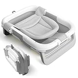 EverKiddo Collapsible Baby Bathtub with Newborn Sling, Baby Bath Tub with Quick Drainage Design, Infant Bathtub for Newborns to Toddlers (0-24 Months) (Grey)