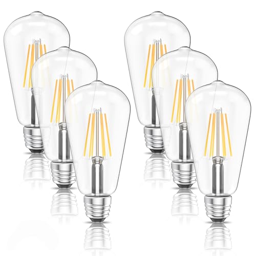 Ralbay ST64 E26 Vintage LED Edison Bulbs 60 Watt Equivalent 6-Pack Bright Warm White Light 2700K ST64 Antique LED Filament Bulbs E26 Medium Base