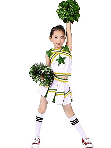 Image of LOLANTA Cheerleader Costume for Girls Halloween Cheer Uniform Outfit | 4Pcs Complete Cheerleading Set with Top, Skirt, Socks and Pom Poms, Cheer Outfits for Halloween Cosplay Christmas