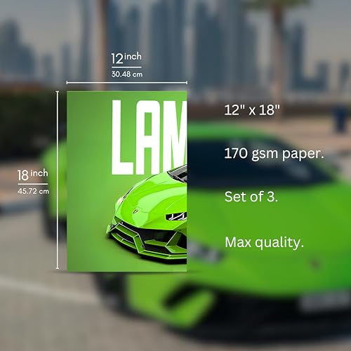 Image of Posternet Super Car Split Poster Set, 12 inch x 18 inch, Split Design Wall Decor Posters For Bedroom, Living Room, Office. (Lambo Front)