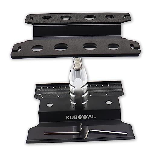 KUBOWAI RC Auto Aluminium Reparatur Workstation， 360 ° Drehung/Heben/Senken Arbeitsständer für 1/8 1/10 1/12 Truck Off Road Modellauto(Schwarz)