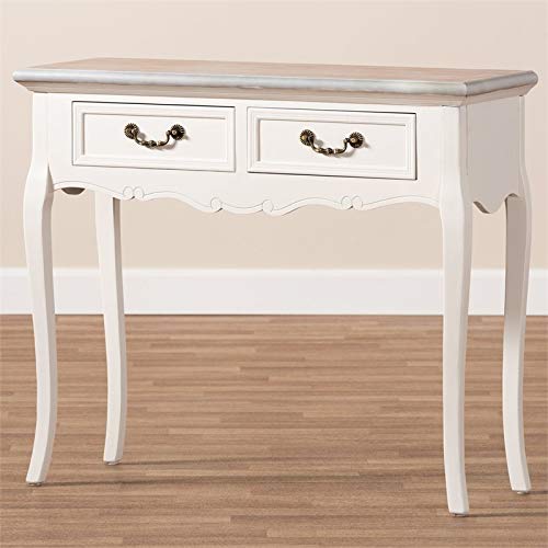 Baxton Studio Capucine Antique French Country Cottage Two Tone Natural Whitewashed Oak And White Finished Wood 2-Drawer Console Table #TOP4