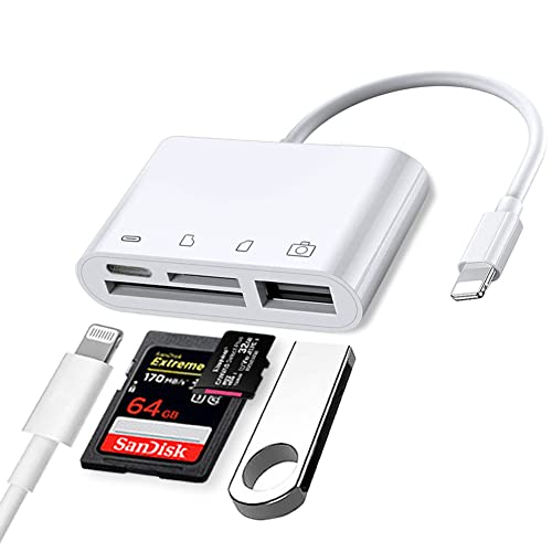 SD Card Reader for iPhone iPad, USB Camera Adapter, Portable Memory Card Reader with Fast Charging Port, Trail Game Camera Card Viewer Adapter, Plug and Play