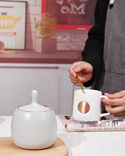 Image of Retro Kitchen Canisters Ceramic Food Storage Jar Roud Shape with Silicone Airtight Lid for Tea, Coffee, Nuts, Herb, Spice, Sugar (White)